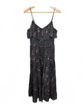 PAIGE Kalani Midi Dress Black Floral Chiffon Boho Whimsigoth Tiered Lurex Sz XS*